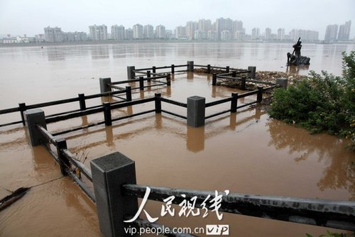 组图:30年一遇洪水 福州闽江水浑浊似“黄河”