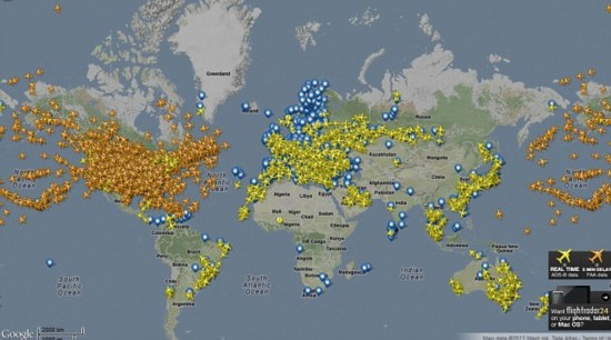 神奇网站可一览全球实时航班 飞机像蝗虫(图)
