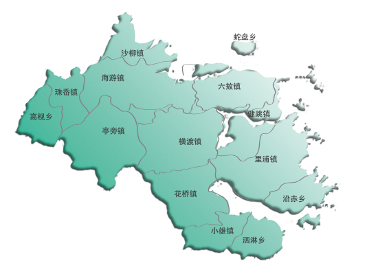 蛇蟠乡里调整前的三门县行区划图