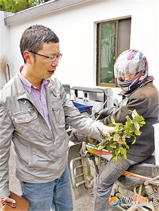 "在溪龙乡政府门口,梅溪镇茶农骑着摩托车赶来,一见面不多寒暄,便从