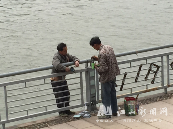 江滨栏杆灯开始维修--江山新闻网