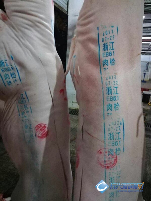 猪肉合格将加盖蓝色检疫印章(视频)