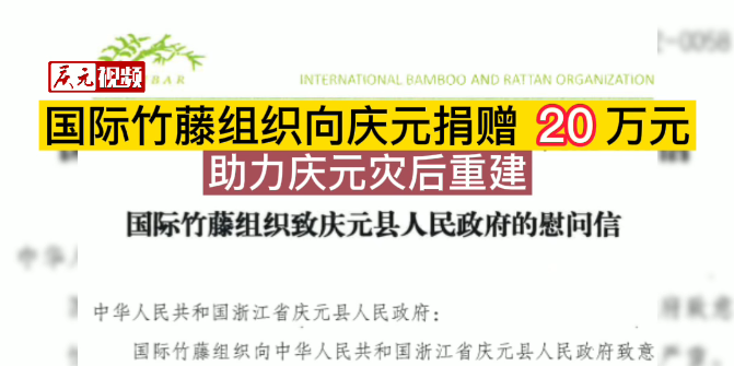 国际竹藤组织向庆元捐赠20万元 助力庆元灾后重建
