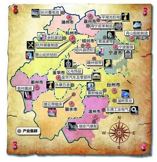 升级示范区试点地图 图片信息来源:浙江省人民政府办公厅2009年发布