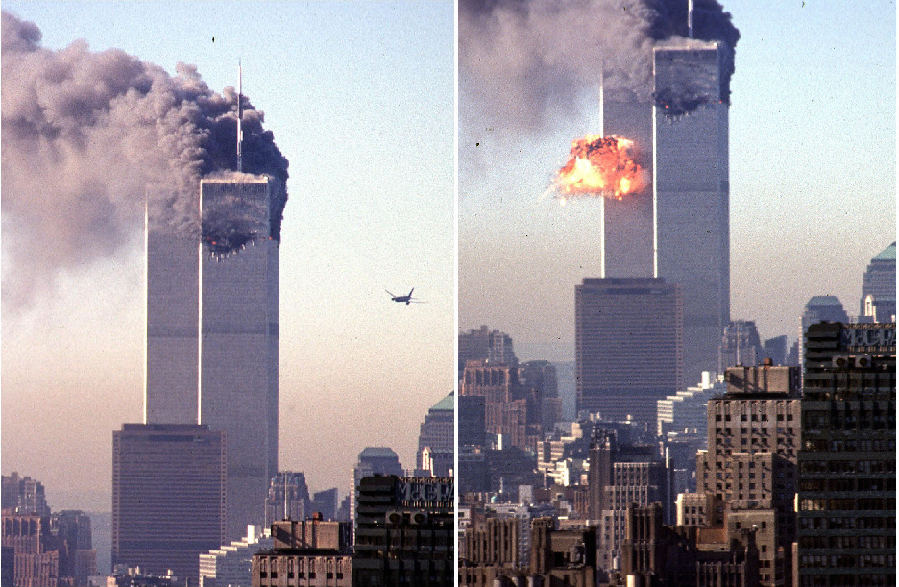 飞机撞击世贸大厦图片