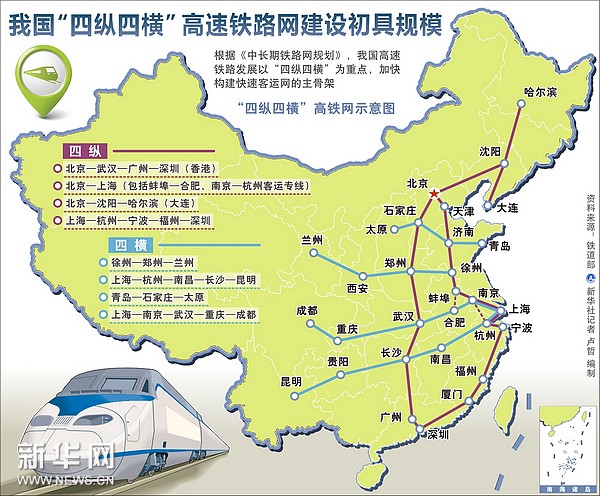 2012年12月25日 图表:我国"四纵四横"高速铁路网建设初具规模 新华社