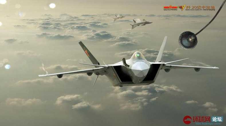 网友制作超炫cg图:歼20空中软管加油